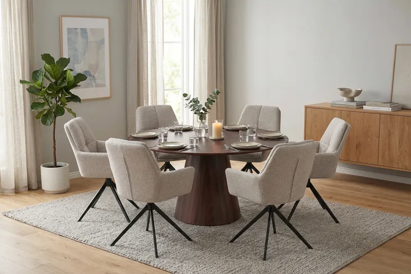 Siena Spisegruppe rund 150 cm Valnøtt med 6 Torsby spisestoler - Valnøtt - Møbler - Bord - Spisegrupper