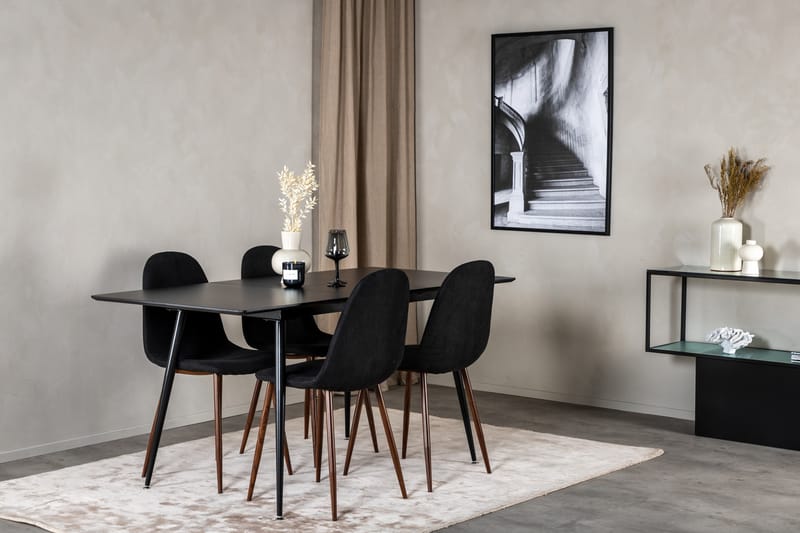Silar Matgrupp Förlängningsbar 120 cm Rektangulär med 4 Polar stolar - Sort - Møbler - Bord - Spisegrupper