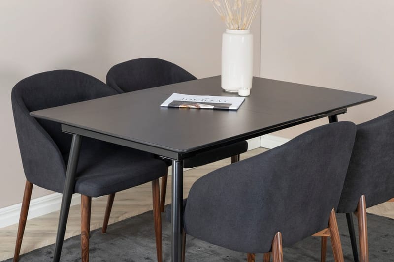 Silar Rektangulær Spisegruppe 120-160 cm med 4 Arch Spisestoler - svart - Møbler - Bord - Spisegrupper