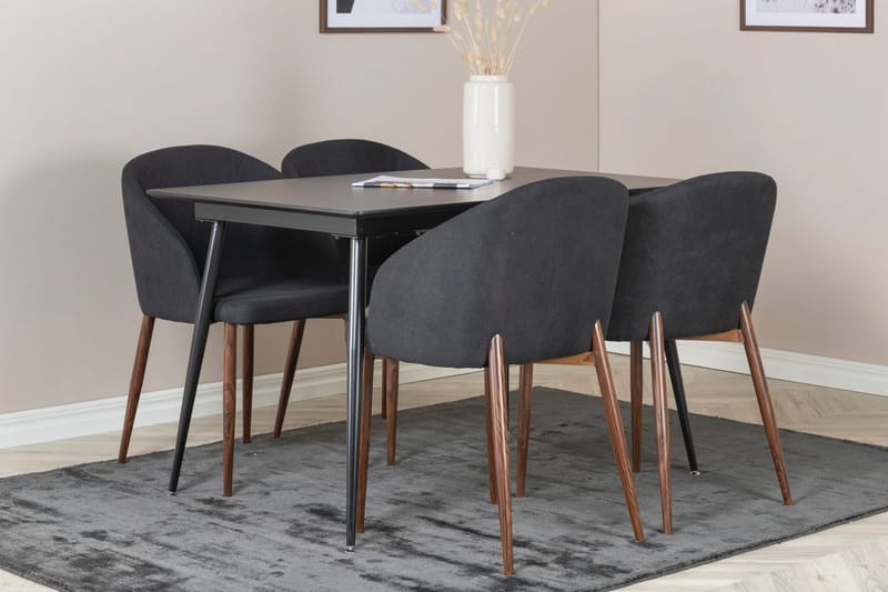 Silar Rektangulær Spisegruppe 120-160 cm med 4 Arch Spisestoler, svart
