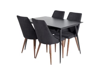 Silar Rektangulær Spisegruppe 120-160 cm med 4 Leone Spisestoler - svart - Møbler - Bord - Spisegrupper