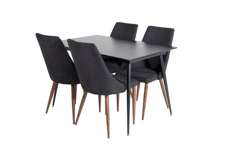Silar Rektangulær Spisegruppe 120-160 cm med 4 Leone Spisestoler - svart - Møbler - Bord - Spisegrupper