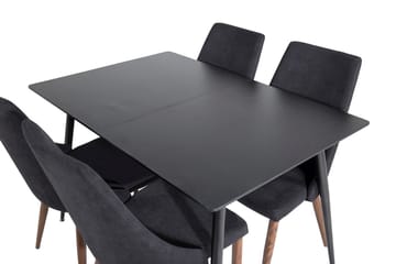 Silar Rektangulær Spisegruppe 120-160 cm med 4 Leone Spisestoler - svart - Møbler - Bord - Spisegrupper