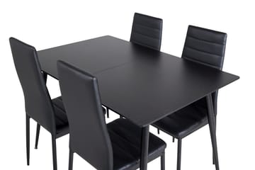 Silar Rektangulær Spisegruppe 120-160 cm med 4 Slim Spisestoler - svart - Møbler - Bord - Spisegrupper