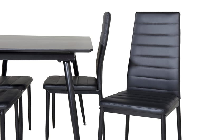 Silar Rektangulær Spisegruppe 120-160 cm med 4 Slim Spisestoler - svart - Møbler - Bord - Spisegrupper