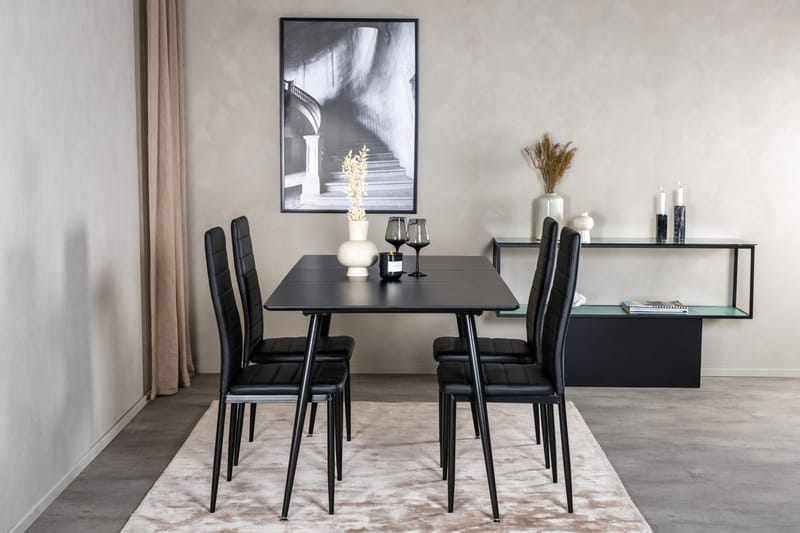 Silar Rektangulær Spisegruppe 120-160 cm med 4 Slim Spisestoler, svart