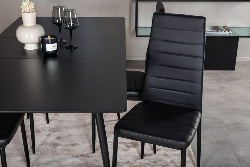 Silar Rektangulær Spisegruppe 120-160 cm med 4 Slim Spisestoler - svart - Møbler - Bord - Spisegrupper