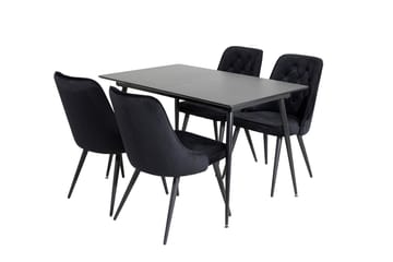Silar Rektangulær Spisegruppe 120-160 cm med 4 Velvet Deluxe Spisestoler - svart - Møbler - Bord - Spisegrupper