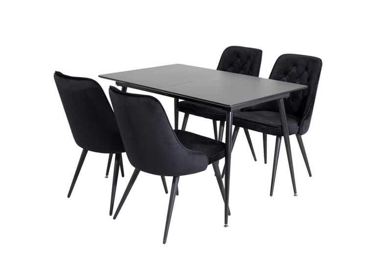 Silar Rektangulær Spisegruppe 120-160 cm med 4 Velvet Deluxe Spisestoler - svart - Møbler - Bord - Spisegrupper
