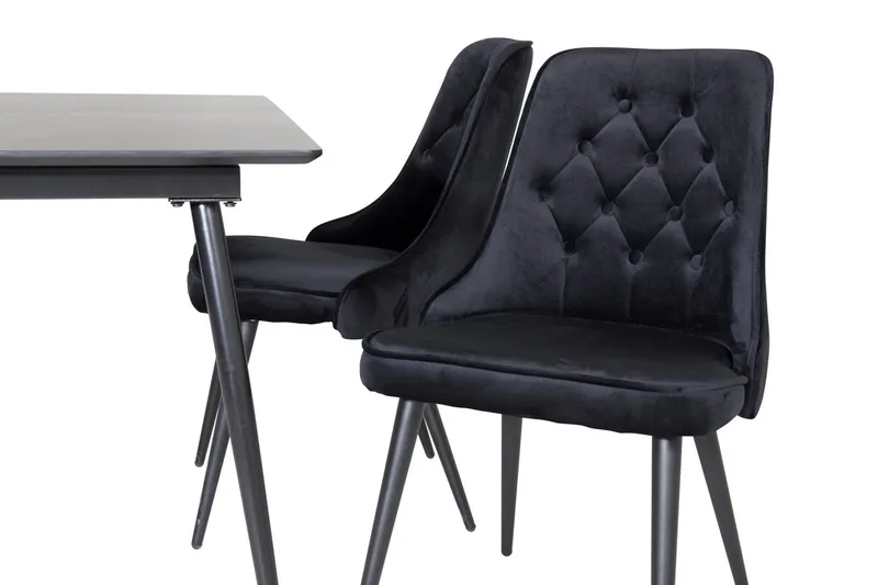 Silar Rektangulær Spisegruppe 120-160 cm med 4 Velvet Deluxe Spisestoler - svart - Møbler - Bord - Spisegrupper