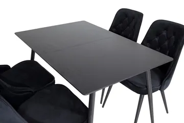 Silar Rektangulær Spisegruppe 120-160 cm med 4 Velvet Deluxe Spisestoler - svart - Møbler - Bord - Spisegrupper