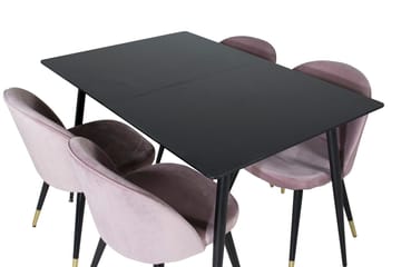 Silar Rektangulær Spisegruppe 120-160 cm med 4 Velvet Spisestoler - gammelrosa - Møbler - Bord - Spisegrupper
