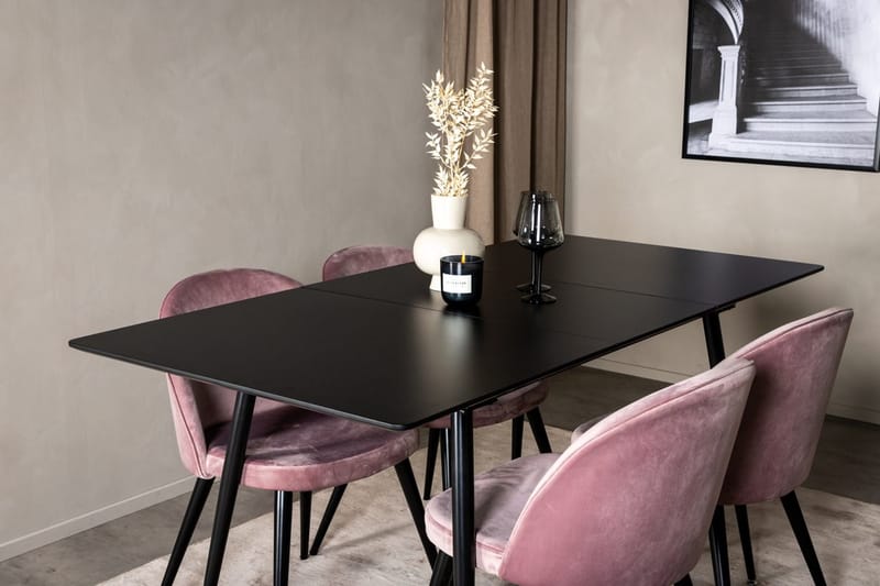 Silar Rektangulær Spisegruppe 120-160 cm med 4 Velvet Spisestoler - gammelrosa - Møbler - Bord - Spisegrupper