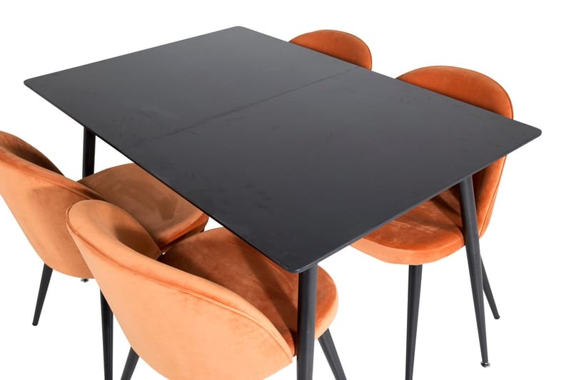 Silar Rektangulær Spisegruppe 120-160 cm med 4 Velvet Spisestoler - rustoransje - Møbler - Bord - Spisegrupper