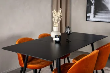 Silar Rektangulær Spisegruppe 120-160 cm med 4 Velvet Spisestoler - rustoransje - Møbler - Bord - Spisegrupper