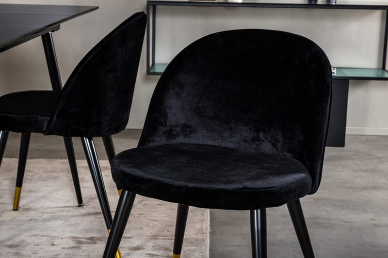 Silar Rektangulær Spisegruppe 120-160 cm med 4 Velvet Spisestoler - svart - Møbler - Bord - Spisegrupper