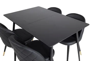 Silar Rektangulær Spisegruppe 120-160 cm med 4 Velvet Spisestoler - svart - Møbler - Bord - Spisegrupper