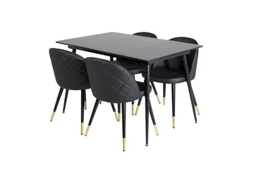 Silar Rektangulær Spisegruppe 120-160 cm med 4 Velvet Spisestoler - svart - Møbler - Bord - Spisegrupper