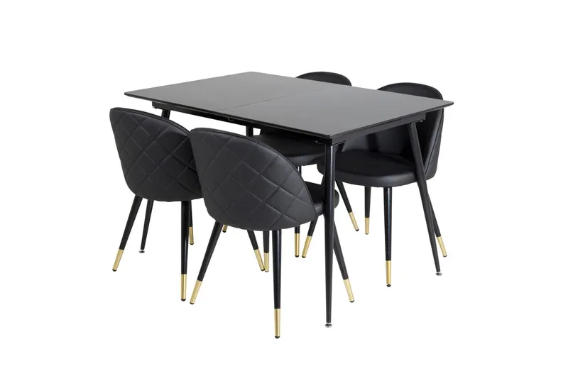 Silar Rektangulær Spisegruppe 120-160 cm med 4 Velvet Spisestoler - svart - Møbler - Bord - Spisegrupper