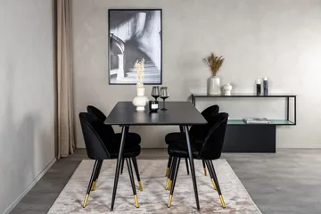 Silar Rektangulær Spisegruppe 120-160 cm med 4 Velvet Spisestoler - svart - Møbler - Bord - Spisegrupper
