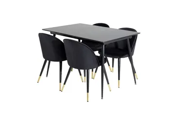 Silar Rektangulær Spisegruppe 120-160 cm med 4 Velvet Spisestoler - svart - Møbler - Bord - Spisegrupper