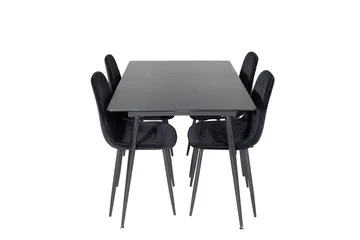 Silar Rektangulær Spisegruppe 120-160 cm med 4 Polar Spisestoler - svart - Møbler - Bord - Spisegrupper
