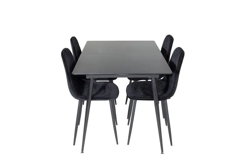 Silar Rektangulær Spisegruppe 120-160 cm med 4 Polar Spisestoler - svart - Møbler - Bord - Spisegrupper