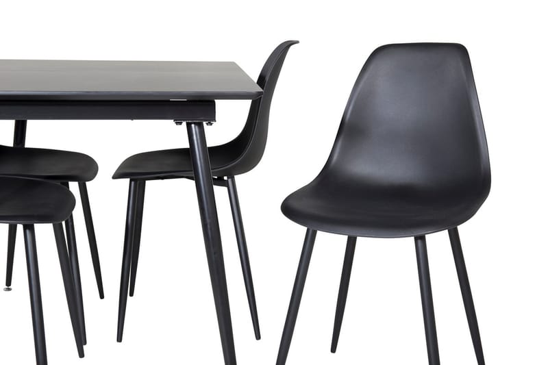 Silar Rektangulær Spisegruppe 120-160 cm med 4 Polar Spisestoler - svart - Møbler - Bord - Spisegrupper