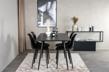 Silar Rektangulær Spisegruppe 120-160 cm med 4 Polar Spisestoler - svart - Møbler - Bord - Spisegrupper