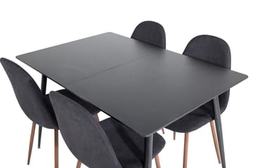Silar Rektangulær Spisegruppe 120-160 cm med 4 Polar Spisestoler - svart - Møbler - Bord - Spisegrupper