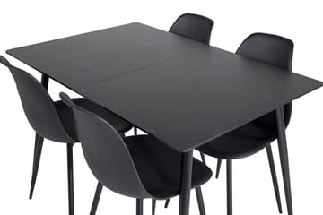 Silar Rektangulær Spisegruppe 120-160 cm med 4 Polar Spisestoler - svart - Møbler - Bord - Spisegrupper