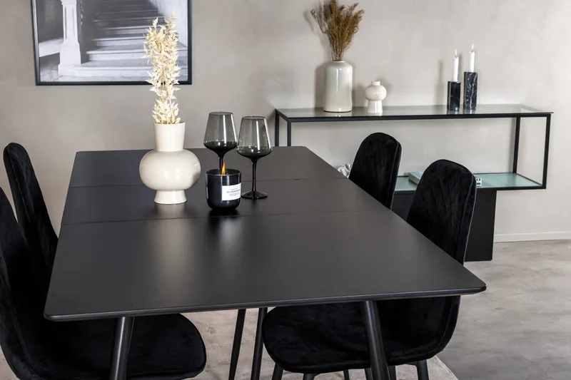 Silar Rektangulær Spisegruppe 120-160 cm med 4 Polar Spisestoler - svart - Møbler - Bord - Spisegrupper