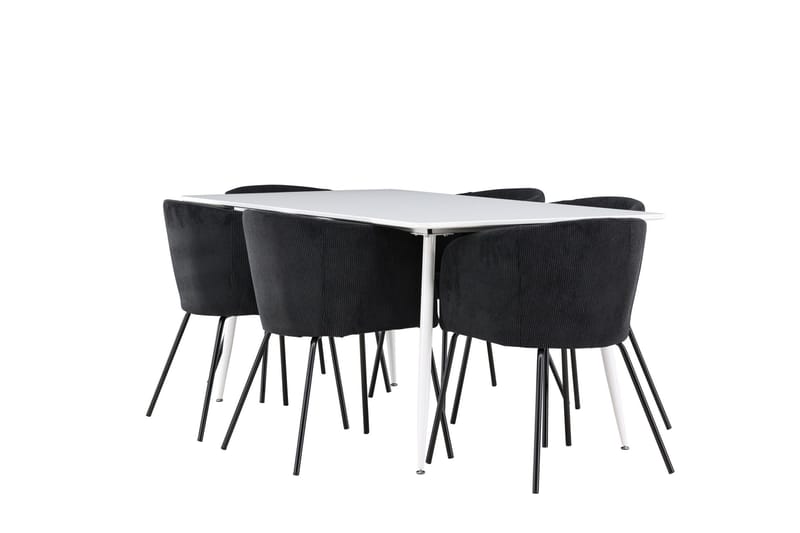 Silar Spisegruppe 180 cm Rektangulær med 6 Berit stoler - Hvid/Sort - Møbler - Bord - Spisegrupper