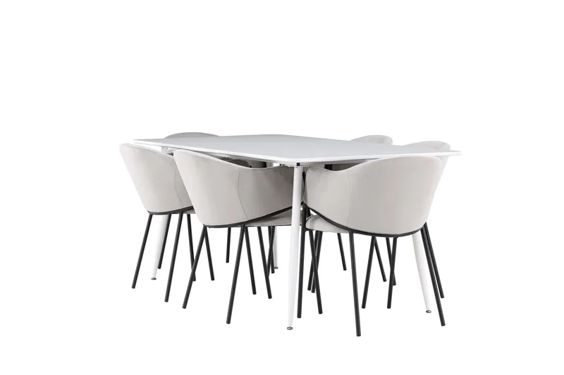 Silar Spisegruppe 180 cm Rektangulær med 6 Evelina stoler, Hvid/Grå