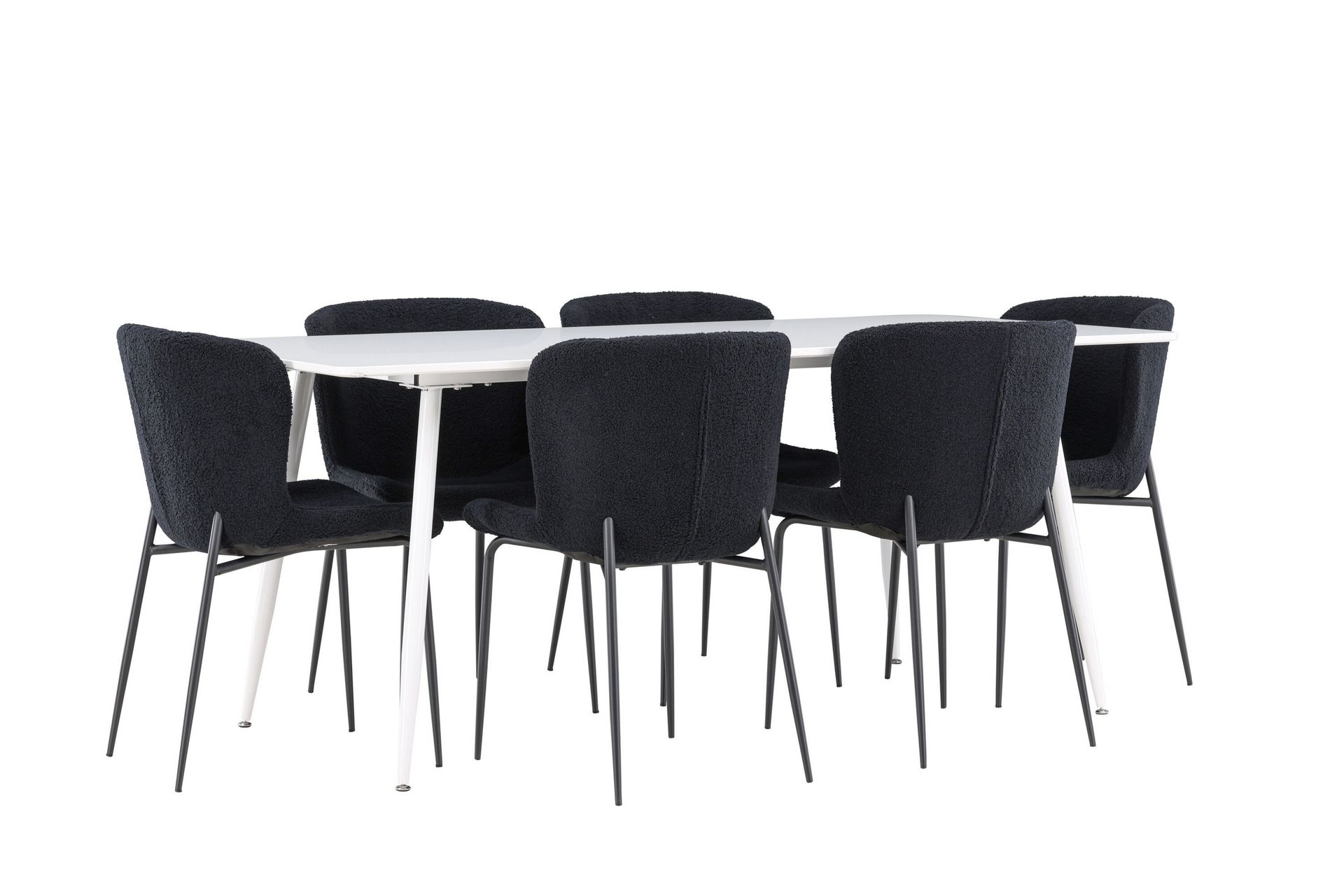 Silar Spisegruppe 180 cm Rektangulær med 6 Modesto stoler - Hvid/Sort - Møbler - Bord - Spisegrupper