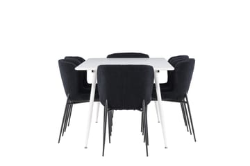 Silar Spisegruppe 180 cm Rektangulær med 6 Modesto stoler - Hvid/Sort - Møbler - Bord - Spisegrupper