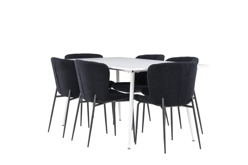Silar Spisegruppe 180 cm Rektangulær med 6 Modesto stoler, Hvid/Sort