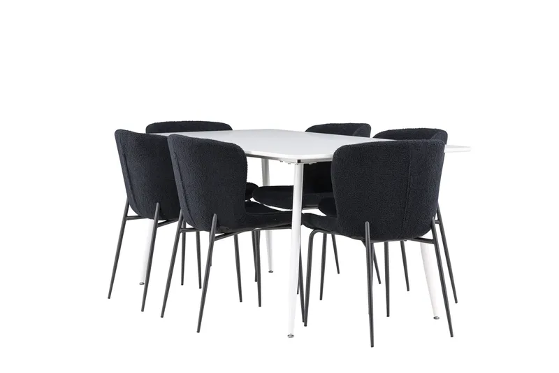 Silar Spisegruppe 180 cm Rektangulær med 6 Modesto stoler, Hvid/Sort