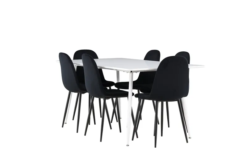 Silar Spisegruppe 180 cm Rektangulær med 6 Polar stoler, Hvid/Sort