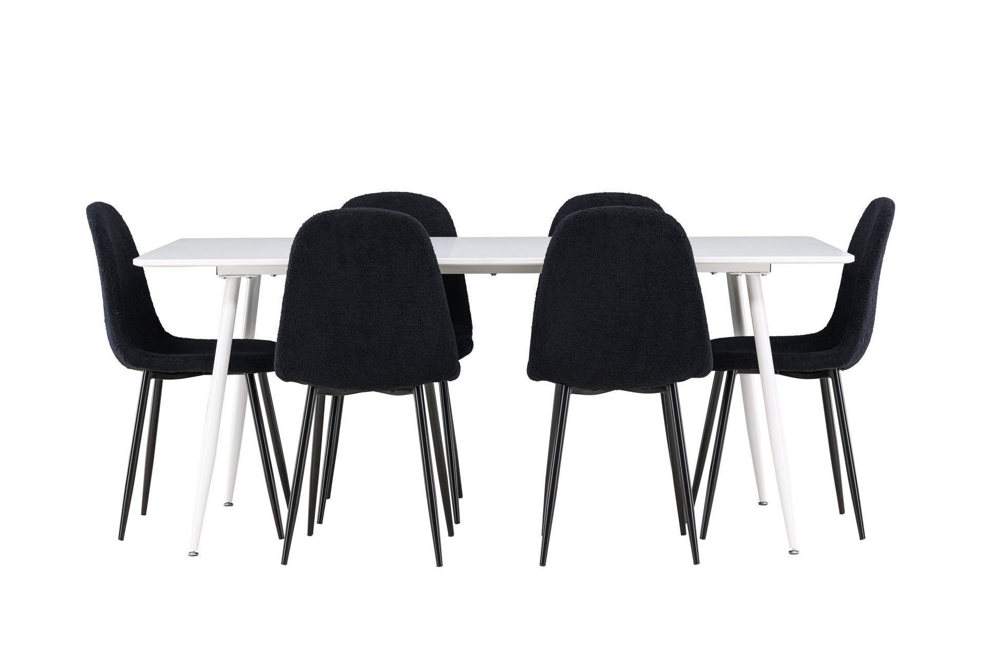 Silar Spisegruppe 180 cm Rektangulær med 6 Polar stoler - Hvid/Sort - Møbler - Bord - Spisegrupper