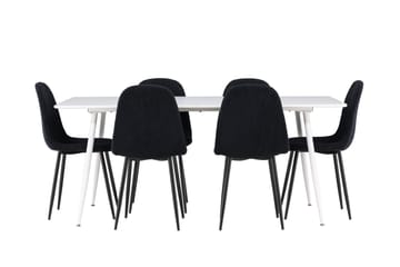 Silar Spisegruppe 180 cm Rektangulær med 6 Polar stoler - Hvid/Sort - Møbler - Bord - Spisegrupper