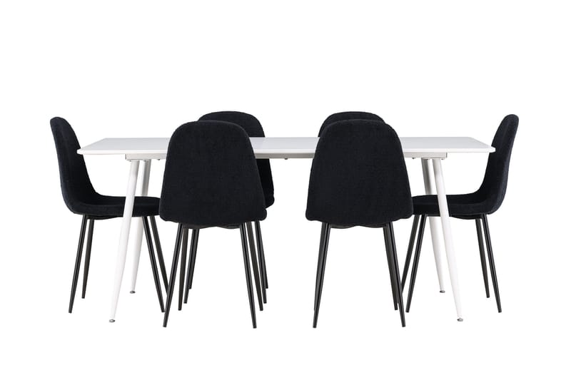 Silar Spisegruppe 180 cm Rektangulær med 6 Polar stoler - Hvid/Sort - Møbler - Bord - Spisegrupper