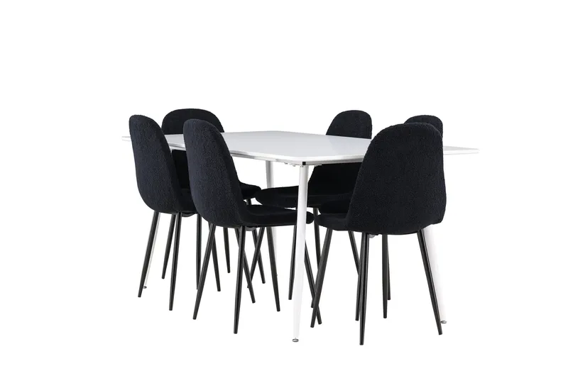 Silar Spisegruppe 180 cm Rektangulær med 6 Polar stoler, Hvid/Sort