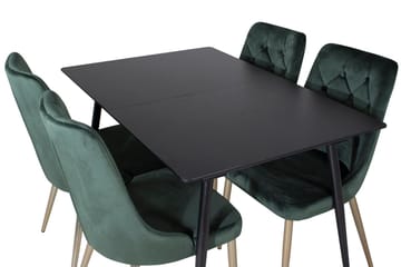 Silar spisegruppe uttrekkbar 120 cm rektangulær med 4 Velvet Deluxe-stoler - Svart/Gull/Grønn - Møbler - Bord - Spisegrupper