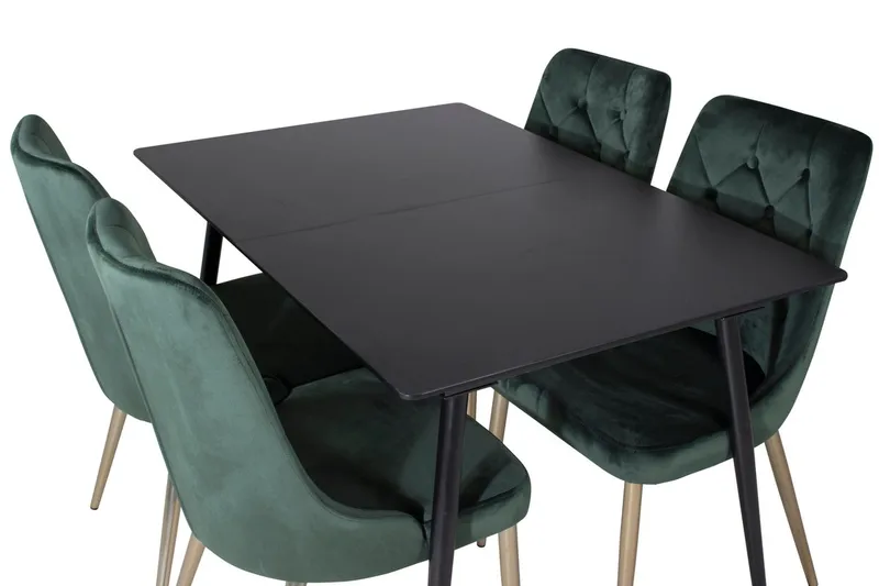 Silar spisegruppe uttrekkbar 120 cm rektangulær med 4 Velvet Deluxe-stoler - Svart/Gull/Grønn - Møbler - Bord - Spisegrupper