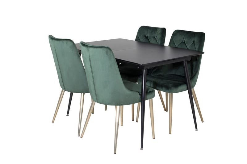 Silar spisegruppe uttrekkbar 120 cm rektangulær med 4 Velvet Deluxe-stoler - Svart/Gull/Grønn - Møbler - Bord - Spisegrupper