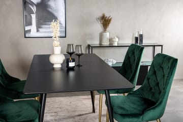 Silar spisegruppe uttrekkbar 120 cm rektangulær med 4 Velvet Deluxe-stoler - Svart/Gull/Grønn - Møbler - Bord - Spisegrupper
