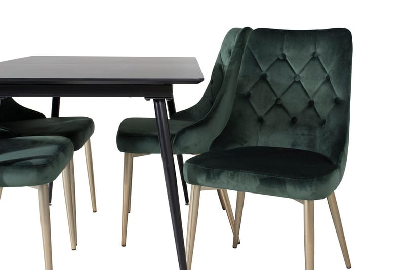 Silar spisegruppe uttrekkbar 120 cm rektangulær med 4 Velvet Deluxe-stoler - Svart/Gull/Grønn - Møbler - Bord - Spisegrupper