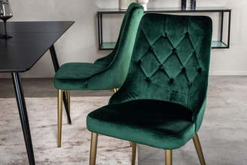 Silar spisegruppe uttrekkbar 120 cm rektangulær med 4 Velvet Deluxe-stoler - Svart/Gull/Grønn - Møbler - Bord - Spisegrupper