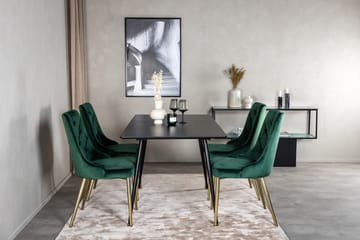 Silar spisegruppe uttrekkbar 120 cm rektangulær med 4 Velvet Deluxe-stoler - Svart/Gull/Grønn - Møbler - Bord - Spisegrupper